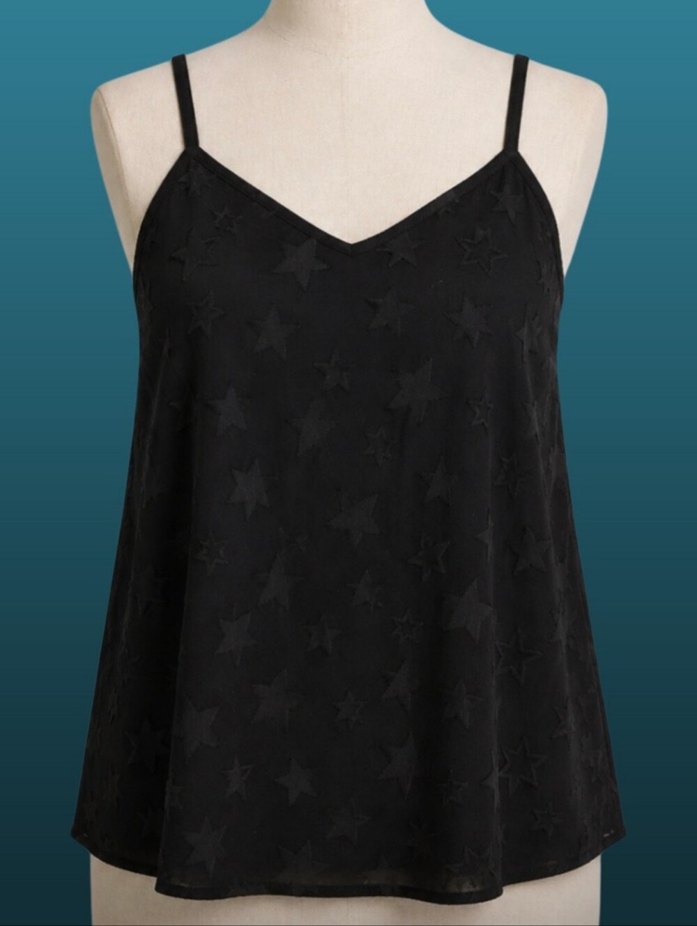 Torrid Black Velvet Star Flocked Sophie Cami Top Plus Size 1 1X 14/16